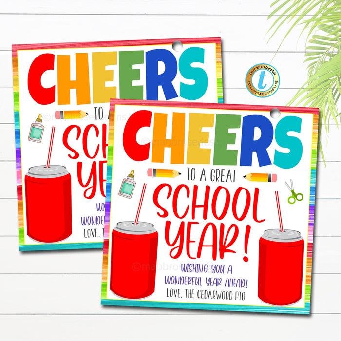 EDITABLE Back to School Soda Gift Tags, First Day of School Teacher School pto pta Gift, Printable Cheers to a Great School Year, TEMPLATE