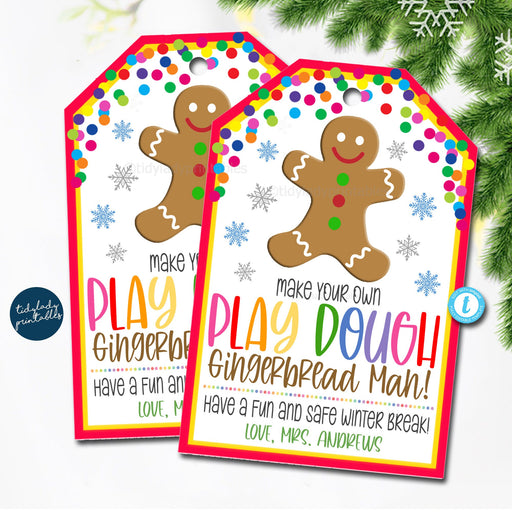 Make Your Own Play Dough Gingerbread Man Gift Tags, Printable Classroom Tags Holiday Kids Toy Gift, Non Candy Teacher Xmas EDITABLE TEMPLATE