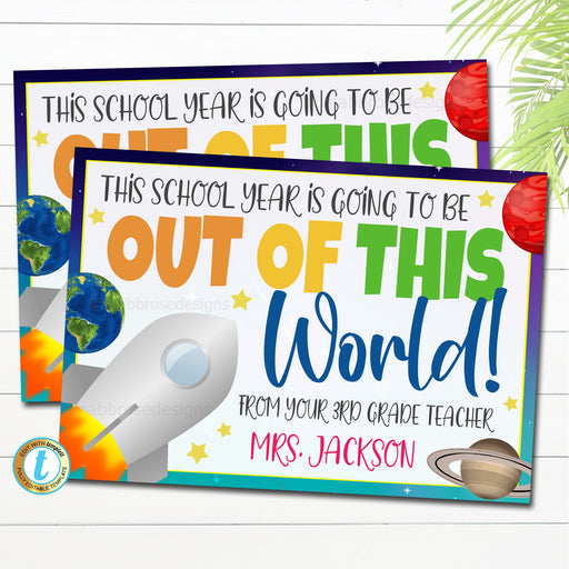 Back To School Outer Space Teacher Postcard, This year is going to be out of this world, Hello From Teacher, Meet the Teacher Note, EDITABLE