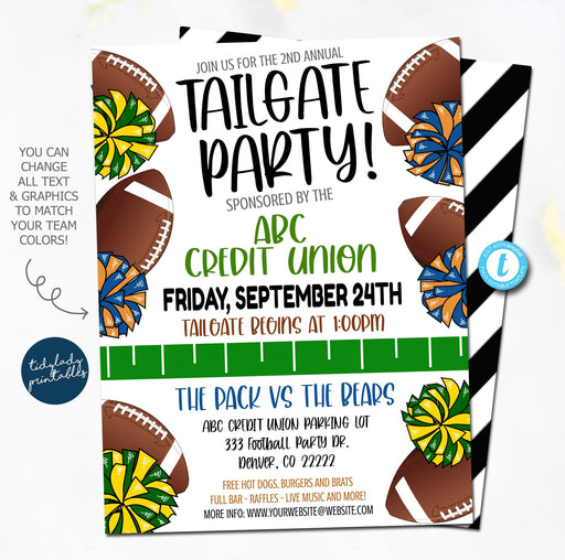 Football Tailgate Party Invitation, Editable Football Party template, Pregame Any Team Sports, Fall Invitation, Autumn Celebration EDITABLE