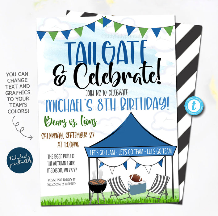 Football Tailgate Birthday Invitation, Touchdown Party Tailgate Party, Any Team Sports, Boy Fall Invitation, Autumn Celebration, EDITABLE