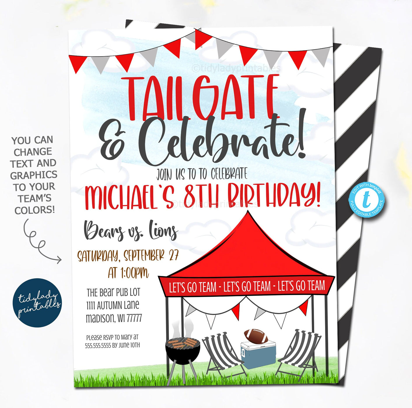 Football Tailgate Birthday Party Invitation | Editable Template ...