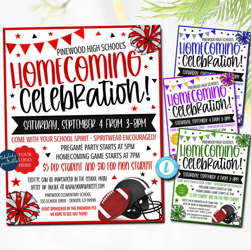 Editable Homecoming Flyer, School Spirit Night Party, Homecoming Football Game Fundraiser, Editable School PTO PTA Event, Editable Template