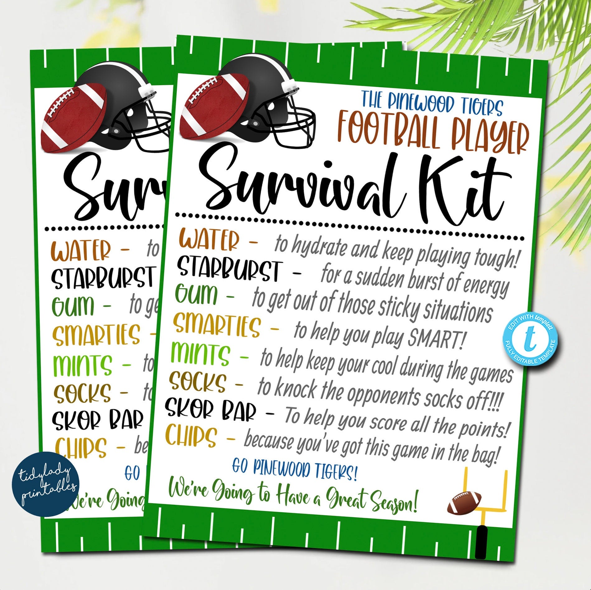 Football Survival Kit Printable | Football Player Gift — TidyLady ...