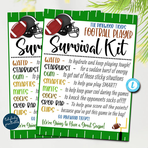 EDITABLE Football Survival Kit Printable, Football Player Gift, Team Kids School Sports, Football Snack Treat Tags, Team Gift Idea TEMPLATE
