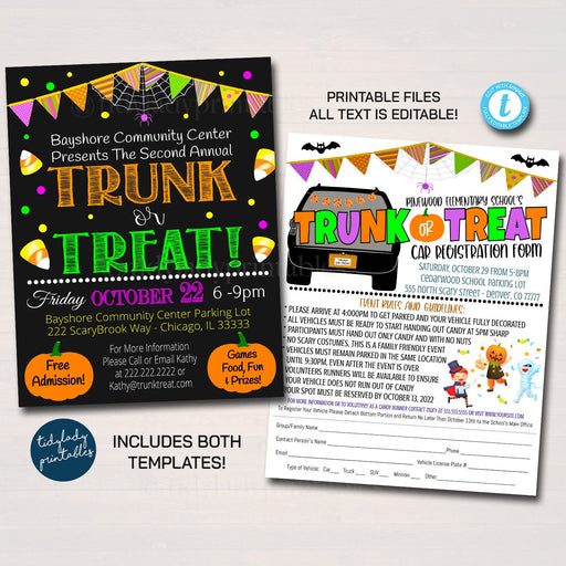 EDITABLE Trunk or Treat Flyer/Invitation Printable Halloween Invitation, Community Halloween Event, Kids Halloween, Halloween Party Invite