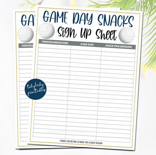 Volleyball Snack Volunteer Sheet, Volleyball Printable, Snack Sign up Sheet, School Sports Team, Volleyball Team Coach Form INSTANT DOWNLOAD