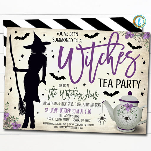 Witches Tea Party Invitation Halloween Bridal Shower Party Invitation, Wedding Halloween, Cheers Witches, Drink Up Witches EDITABLE Template