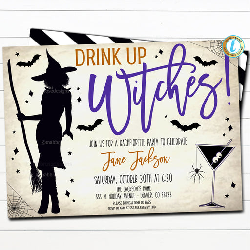 EDITABLE Halloween Bridal Shower Party Invitation, Wedding Halloween Bachelorette Invite, Ladies Drink Up Witches, Cheers Witches, TEMPLATE