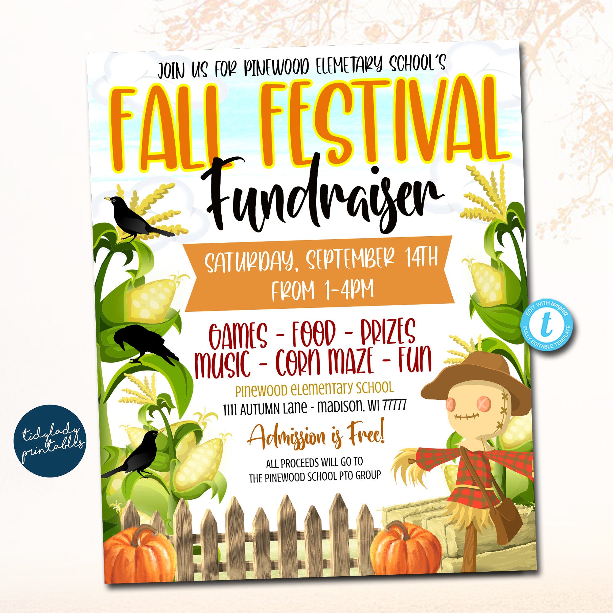 Editable Fall Festival Fall Harvest Flyer/Poster — TidyLady Printables editable-fall-festival-fall-harvest-flyer-poster-tidylady-printables