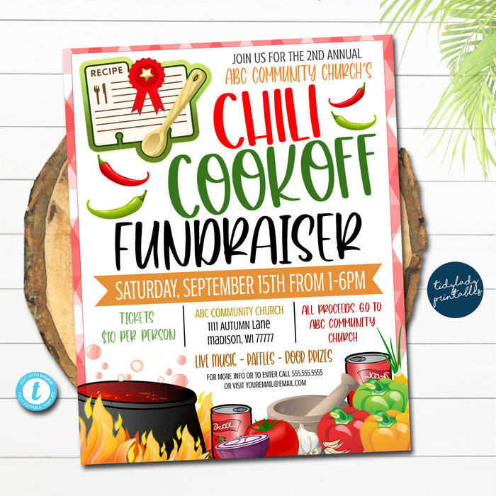 Chili Cook Off Invitation Chili Competition Chili Cookoff Party- Chili Pepper Vote Fall Party, School Church Festival Fundraising Template