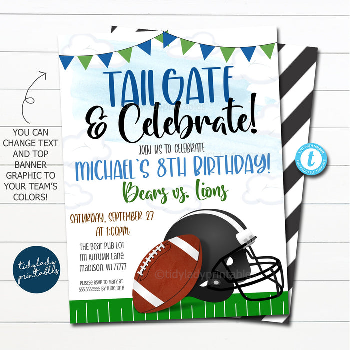 Football Tailgate Birthday Invitation, Touchdown Party Tailgate Party, Any Team Sports, Boy Fall Invitation, Autumn Celebration, EDITABLE