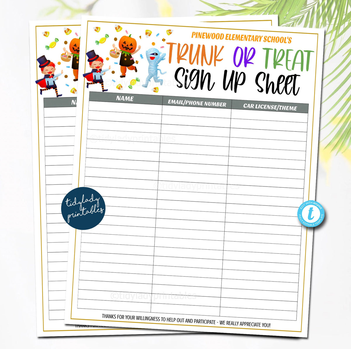 Editable Trunk or Treat Car Volunteer Sign Up Form — TidyLady Printables