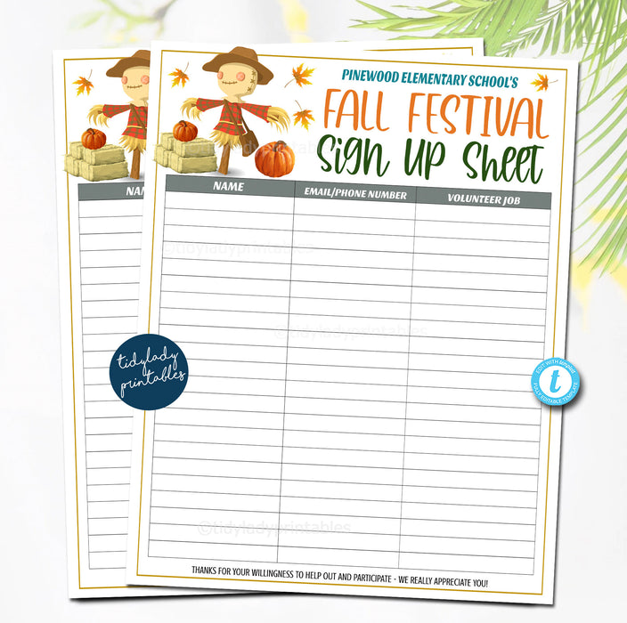EDITABLE Fall Festival Volunteer Sign Up Form Printable Fall Harvest Party, Community Church Autumn Event Sign Up Sheet Kids Halloween Party