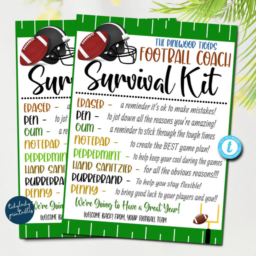 EDITABLE Football Coach Survival Kit Printable, Team Coach Gift, Thank You Coach Kids Sports, Football Appreciation funny Gift Idea TEMPLATE