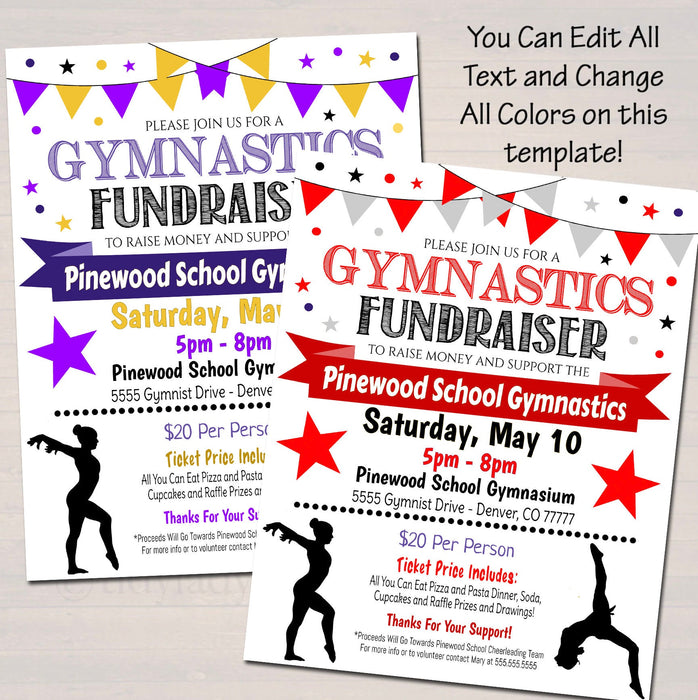EDITABLE Gymnastics Fundraiser Flyer, Printable PTA PTO Flyer, School Benefit Fundraiser Event Poster Digital, Gymnast Team Party Invitation