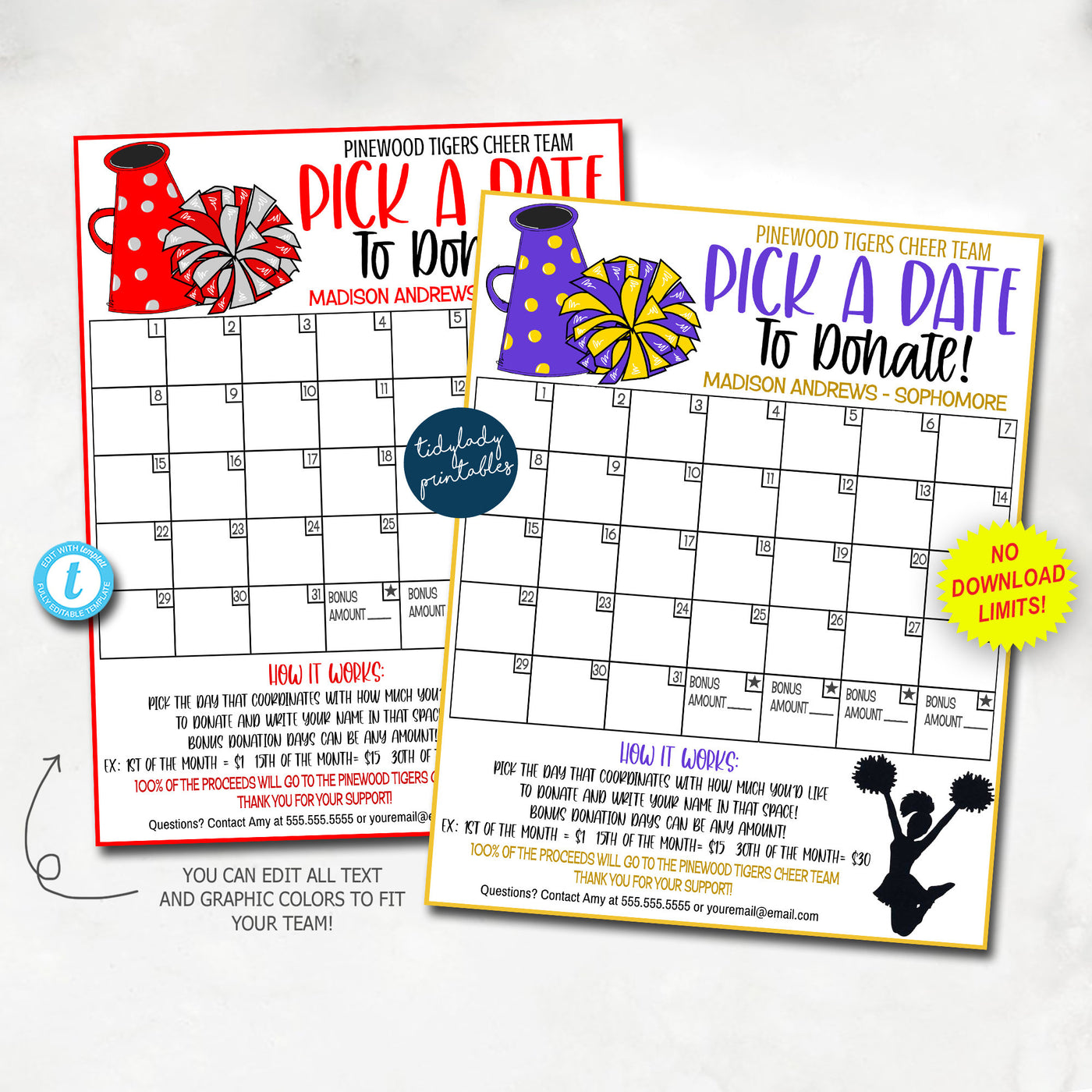 Cheer Pick a Date to Donate Printable Cheerleader Fundraiser — TidyLady ...
