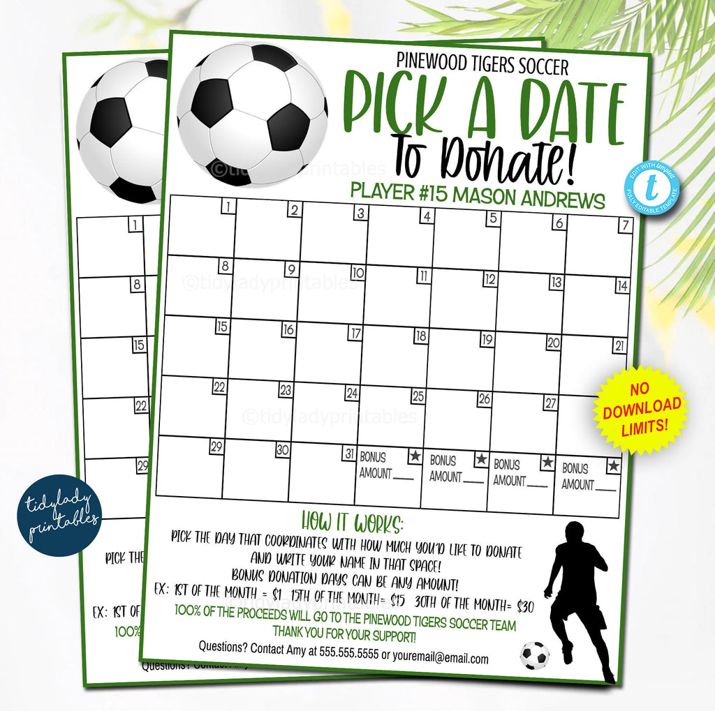 Soccer Pick a Date to Donate Printable Fundraiser Calander — TidyLady Printables soccer-pick-a-date-to-donate-printable-fundraiser-calander-tidylady-printables