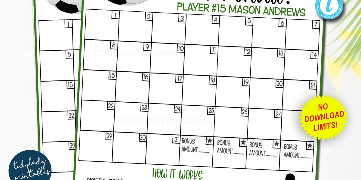 Soccer Pick a Date to Donate Printable Fundraiser Calander — TidyLady  Printables