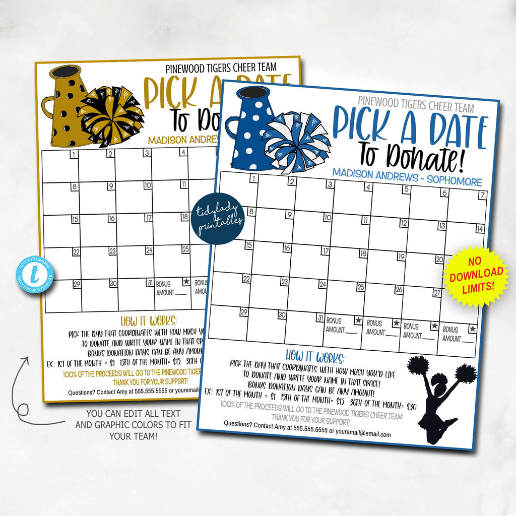 Cheer Pick a Date to Donate Printable | Cheerleader Fundraiser — TidyLady Printables cheer-pick-a-date-to-donate-printable-cheerleader-fundraiser-tidylady-printables