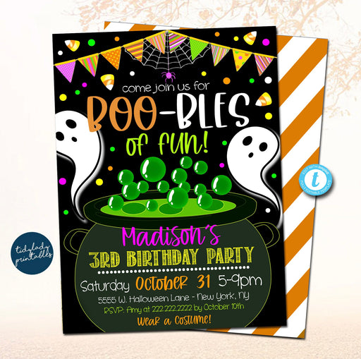 Printable Kid's Hallowen Party Invitation, Halloween Invite, Halloween Birthday Party, Costume Party Invitation, Boo-bles of Fun, EDITABLE