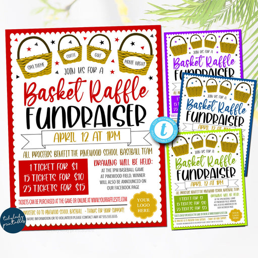 Basket Raffle Fundraiser Flyer, Editable Raffle fundraiser Template, Sports Fundraiser, School pto pta Church Charity Raffle Ticket Sales