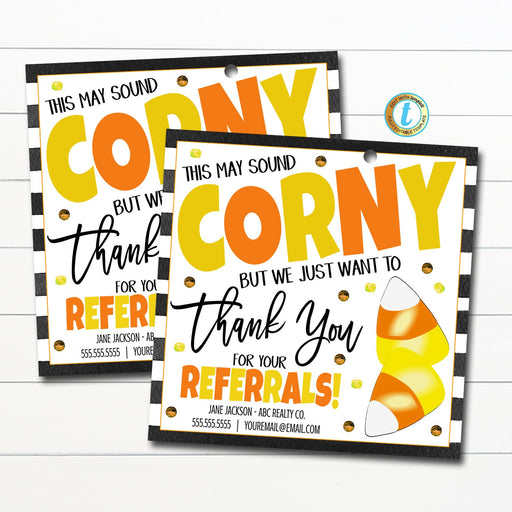 Halloween Realtor Candy Corn Pop By Gift Tag, Referrals Small Business Marketing Fall Client Customer Appreciation Idea, Editable Template