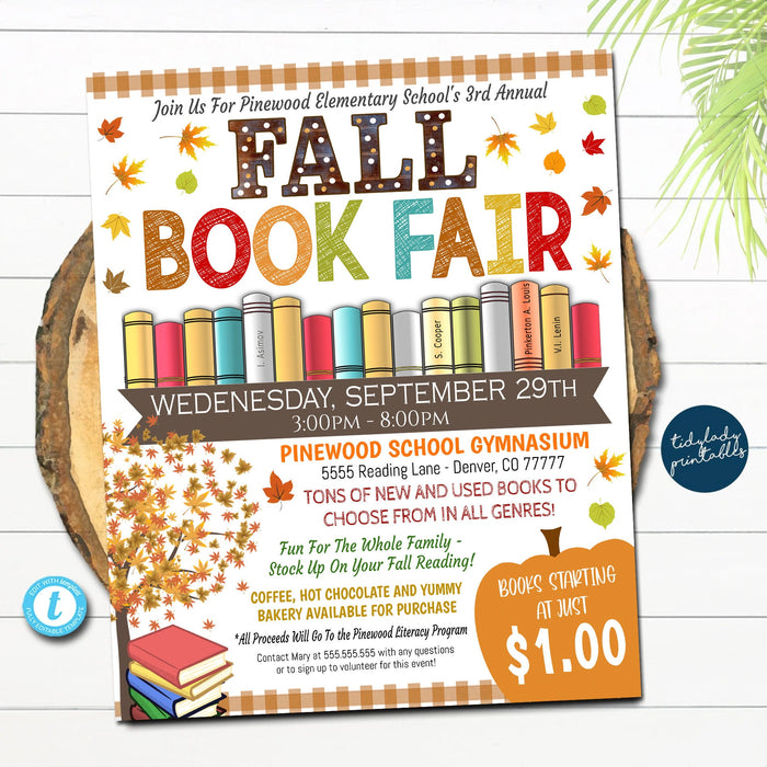 EDITABLE Fall Book Fair Flyer Printable School Fundraiser Invitation Template, Church Community Event, Book Sale Invite pto, pta TEMPLATE