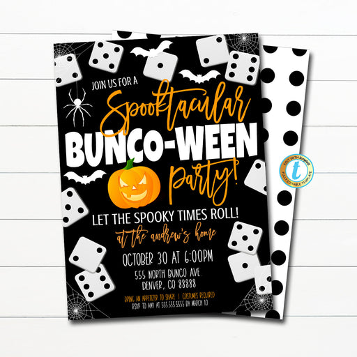 Halloween Bunco Party Invitation, Adult Halloween Games Invite, Fall Cocktail Dice Games Party, Editable Template, DIY Self-Editing Download