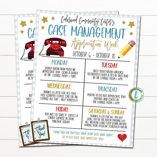 Case Management Week Appreciation Itinerary Flyer Poster Schedule Events Case Managers Hospitals Clients, Health Care, DIY EDITABLE TEMPLATE