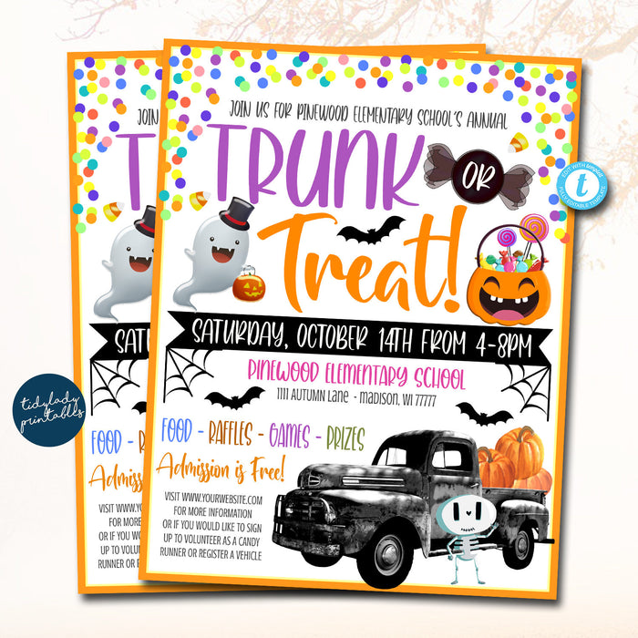 EDITABLE Trunk or Treat Flyer/Invitation Printable Halloween Invitation, Community Halloween Event, Kids Halloween, Halloween Party Invite