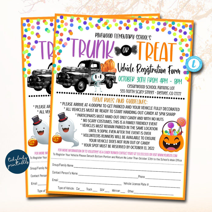 Editable Trunk or Treat Car Registration Form — TidyLady Printables