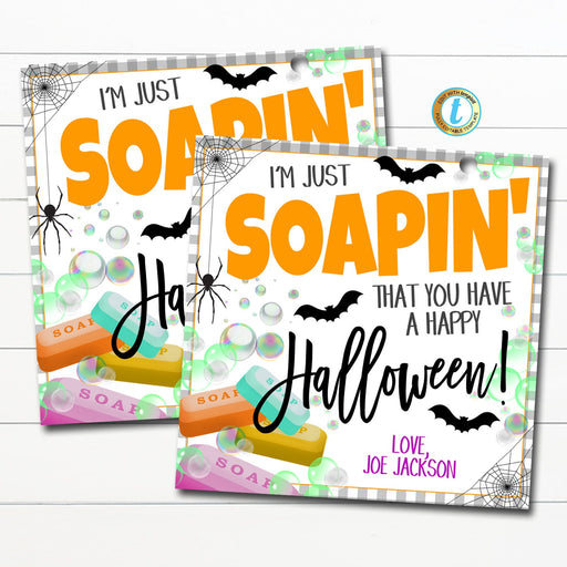 Halloween Soap Gift Tags, Soapin You Have a Happy Halloween, Fall Thank You Hand Sanitizer Gift School Teacher Staff Nurse Editable Template