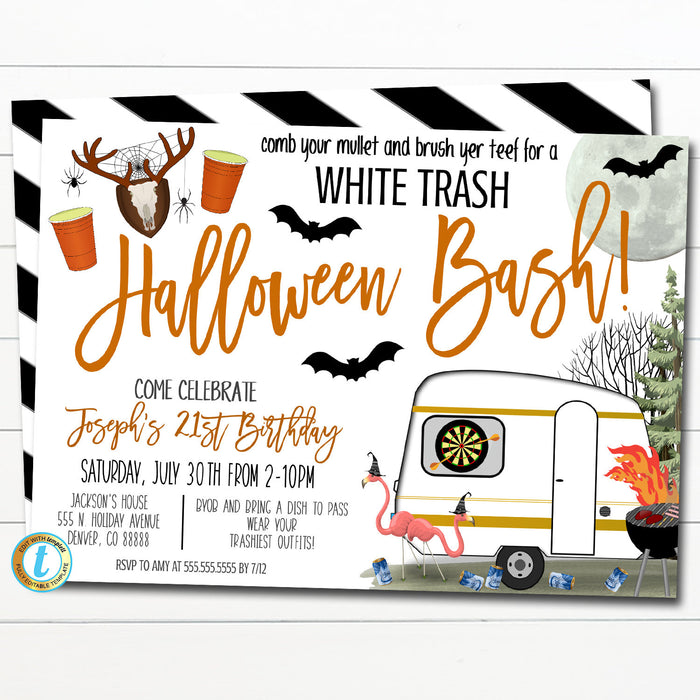 Halloween White Trash Bash Invitation, Fall Redneck Hootenanny Invitation, Spooky White Trash Party Digital Invite, DIY EDITABLE TEMPLATE