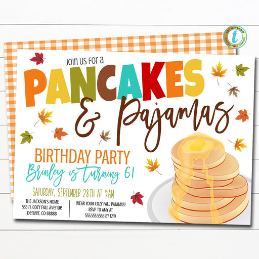 Fall Pancakes And Pajamas Invitation, Editable Pancakes & Pajamas Birthday Party, Fall Brunch Breakfast School Classroom, DIY Template