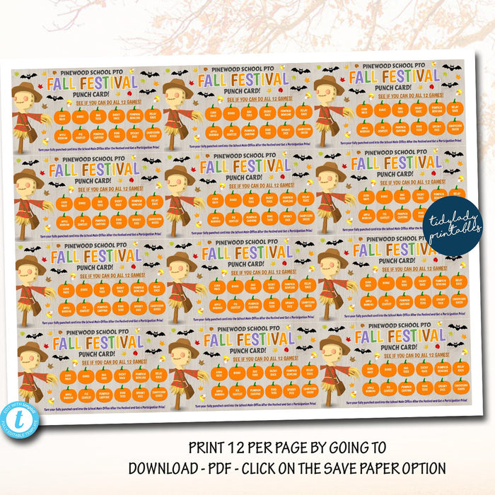 EDITABLE Fall Festival Fall Harvest Punch Card Printable, Halloween Community Event, Church School Halloween Party, Kids Games Activities