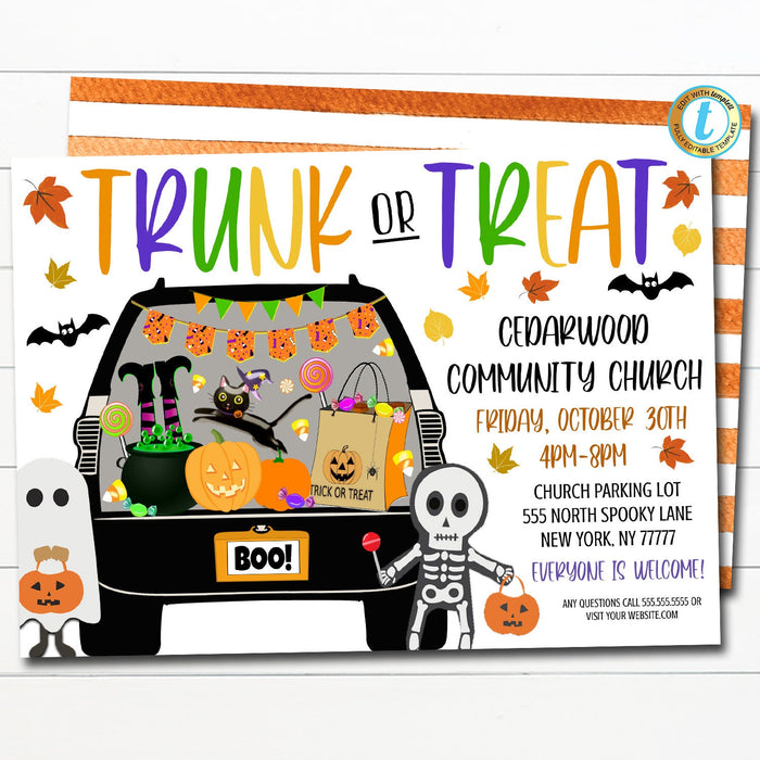EDITABLE Trunk or Treat Invitation Printable Halloween Invitation, Community Church Halloween Event, Kids Halloween, Halloween Party Invite