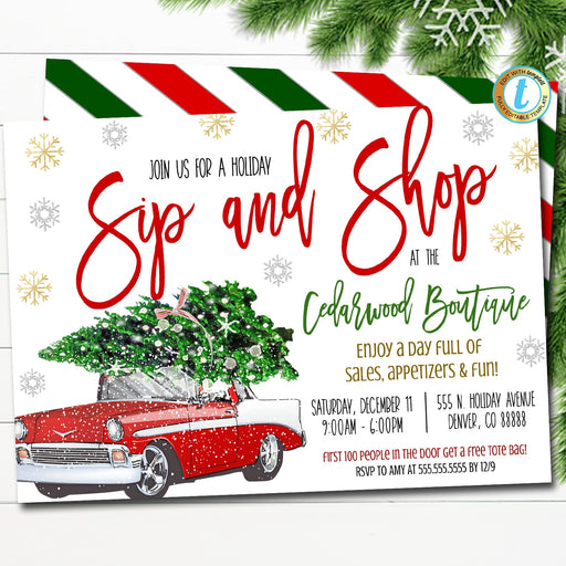 Holiday Open House Invitation, Christmas Boutique Shopping Event School, Church Small Business Editable Template, DIY Self-Editing Download