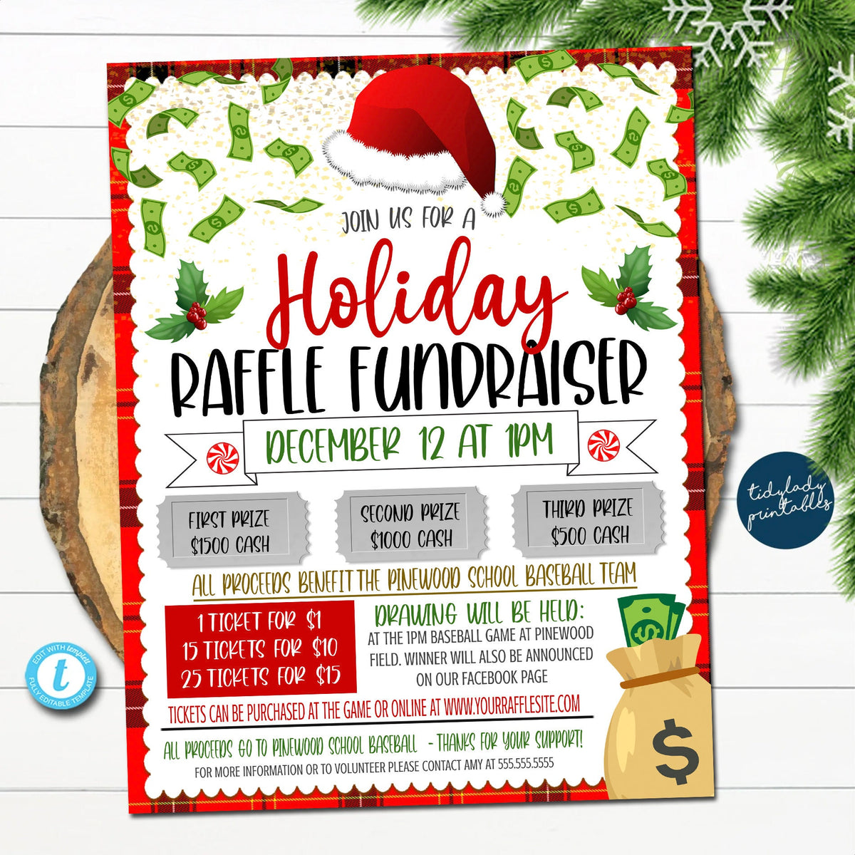 Christmas Raffle Ticket Fundraiser Flyer | TidyLady Printables