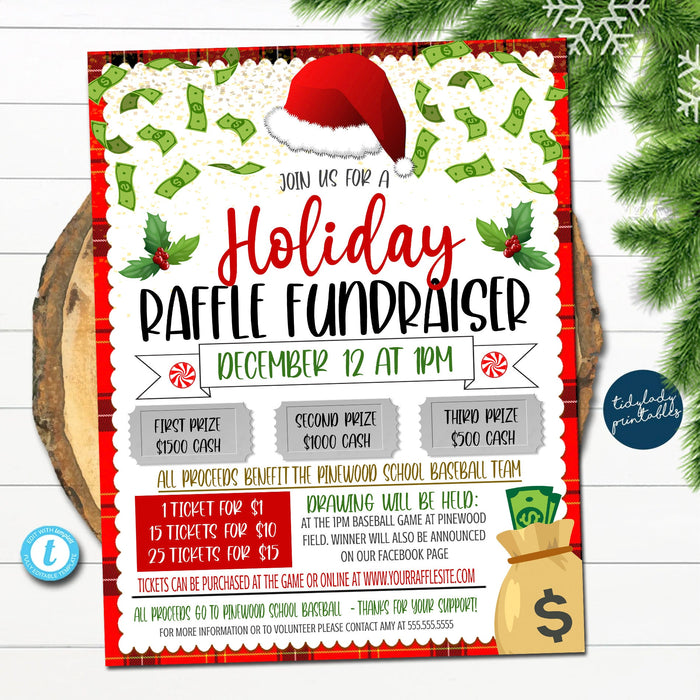 Christmas Raffle Ticket Fundraiser Flyer TidyLady Printables