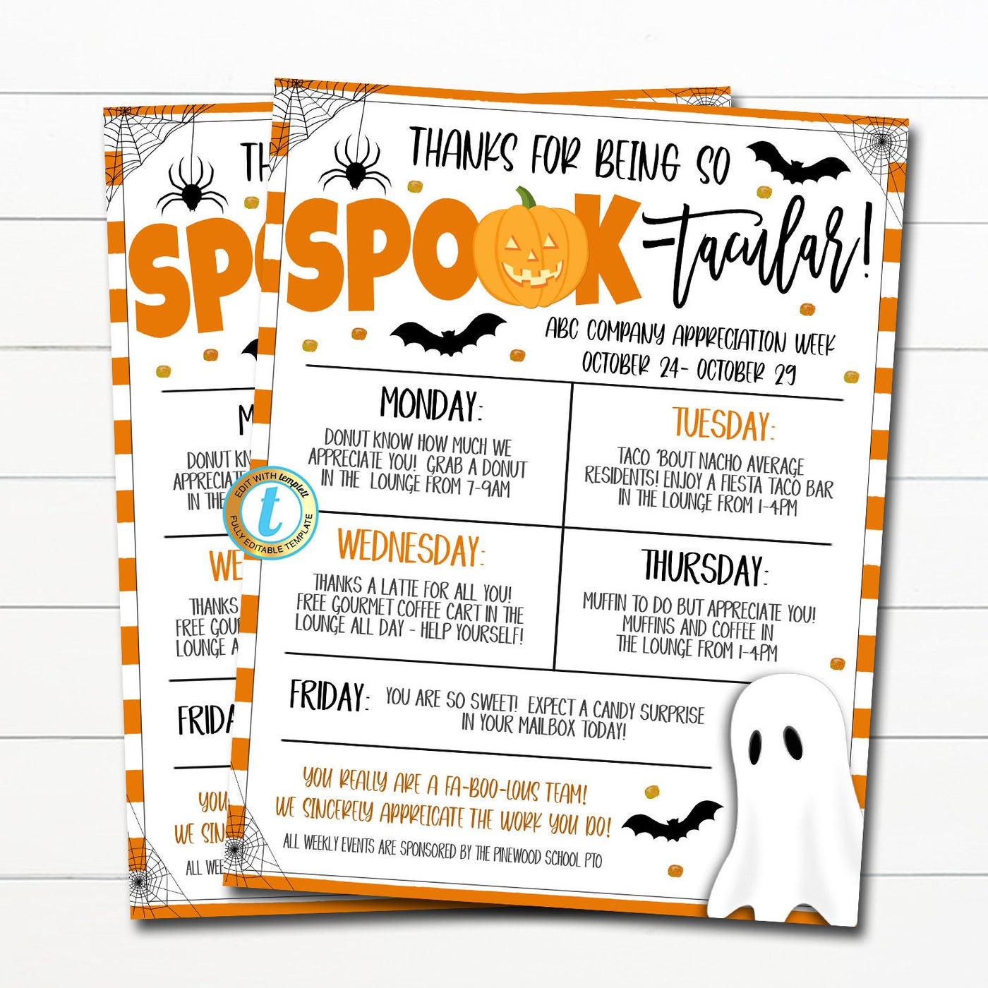 Editable Halloween Teacher Staff Appreciation Itinerary — TidyLady ...