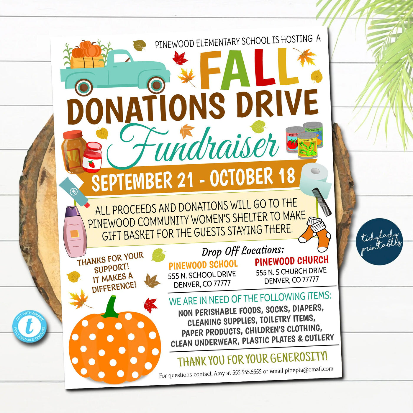 Fall Donations Drive Flyer | Thanksgiving Toiletries Drive Food Drive ...