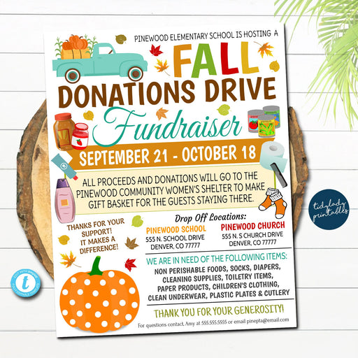 Fall Donations Drive Flyer, Thanksgiving Toiletries Drive Food Drive, School Church, Community Benefit Charity Nonprofit, EDITABLE TEMPLATE