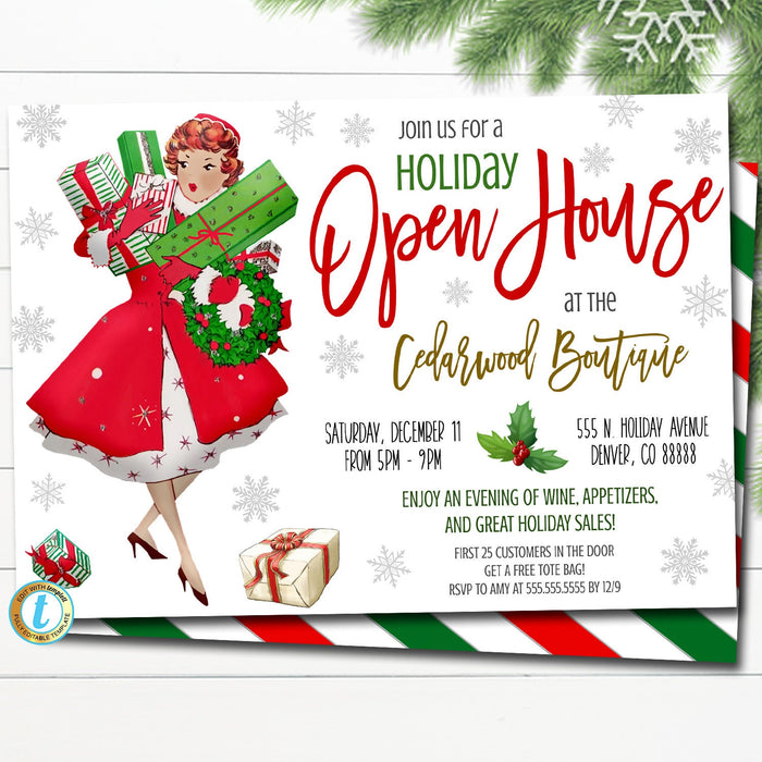 Holiday Open House Invitation, Christmas Boutique Shopping Event School, Sip and Shop Church Small Business, Xmas Party Editable Template