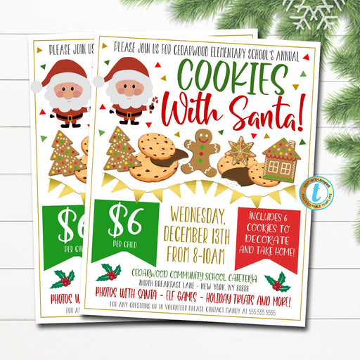 Cookies with Santa Editable Flyer, Photos with Santa Template, Church School Christmas Holiday Fundraiser Flyer, EDITABLE TEMPLATE