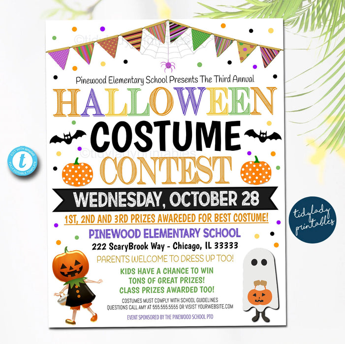 EDITABLE Halloween Costume Contest Flyer, Kids Community Church Halloween Event, School Pto Pta Halloween Party, Trick or Treat Festival