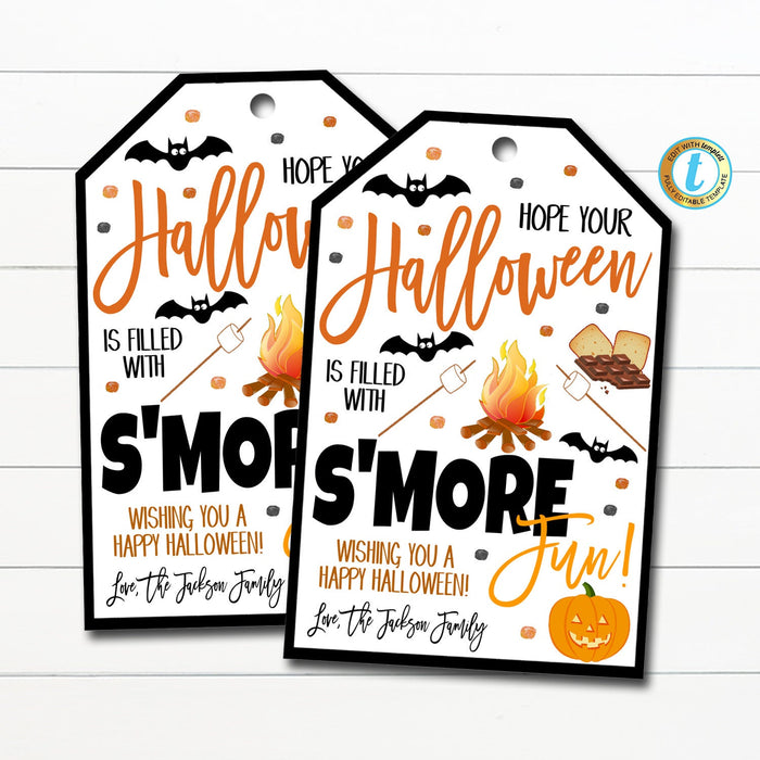 Halloween S'mores Gift Tag, Chocolate Candy Gift, Kids Halloween Party Favor Tag, School Classroom Trick or Treat Gift, Editable Template