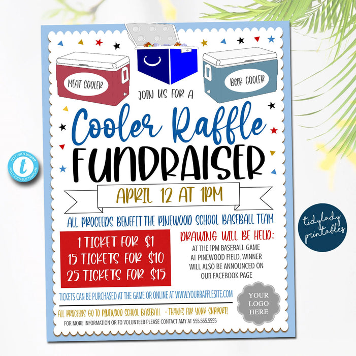 Cooler Raffle Ticket Fundraiser Flyer, Food Drink Raffle fundraiser, cash raffle, Sports Fundraiser School pto pta Church Charity EDITABLE