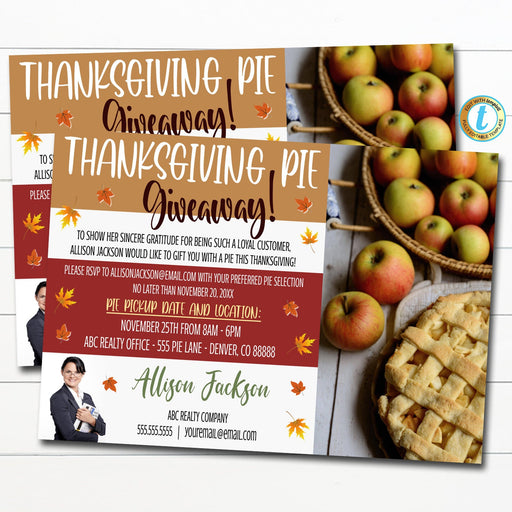 Fall Real Estate Postcard, Real Estate Giveaway, Realtor Pie Gift, Realtor Thanksgiving Client appreciation, Real estate marketing, EDITABLE
