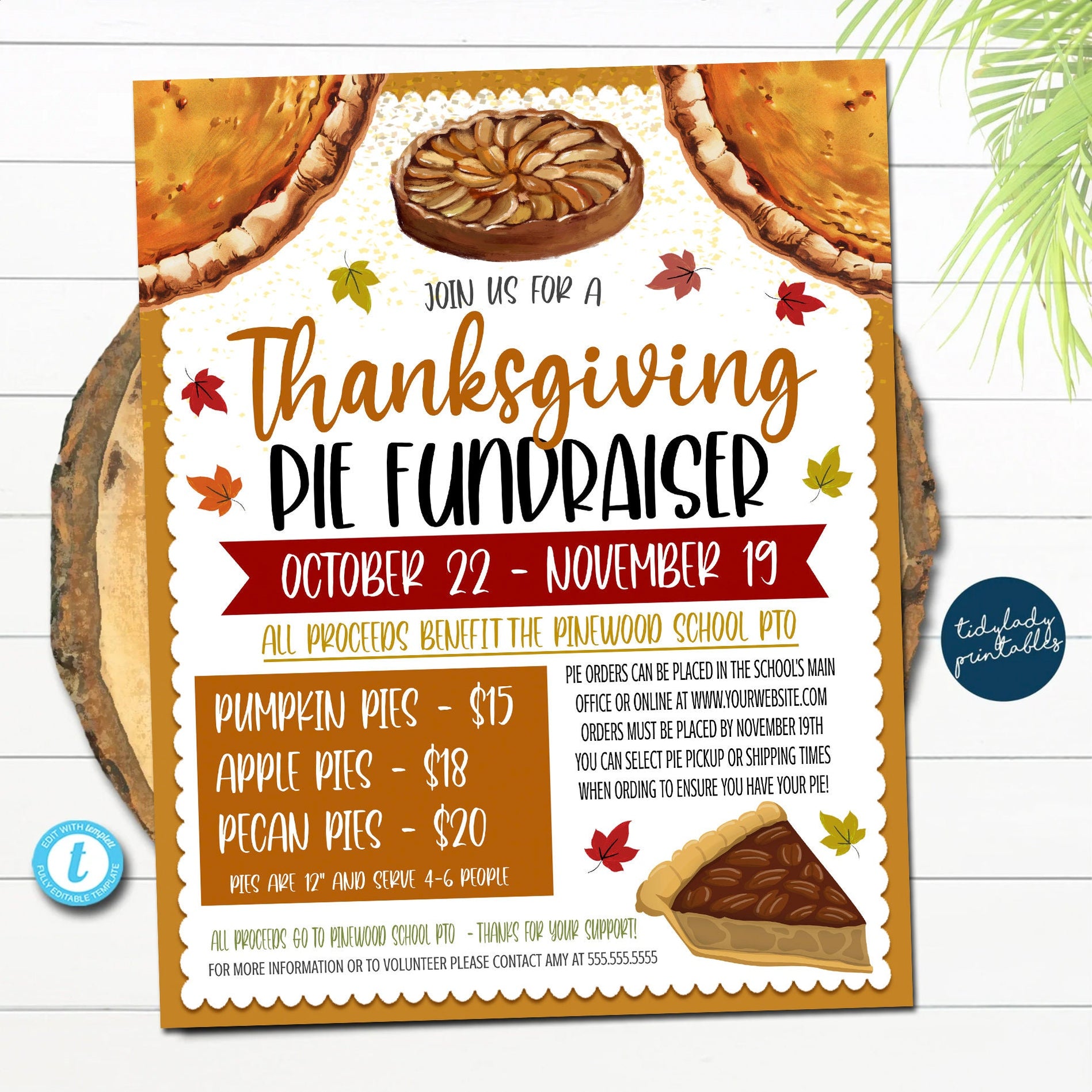 Thanksgiving Pie Fundraiser Flyer | TidyLady Printables